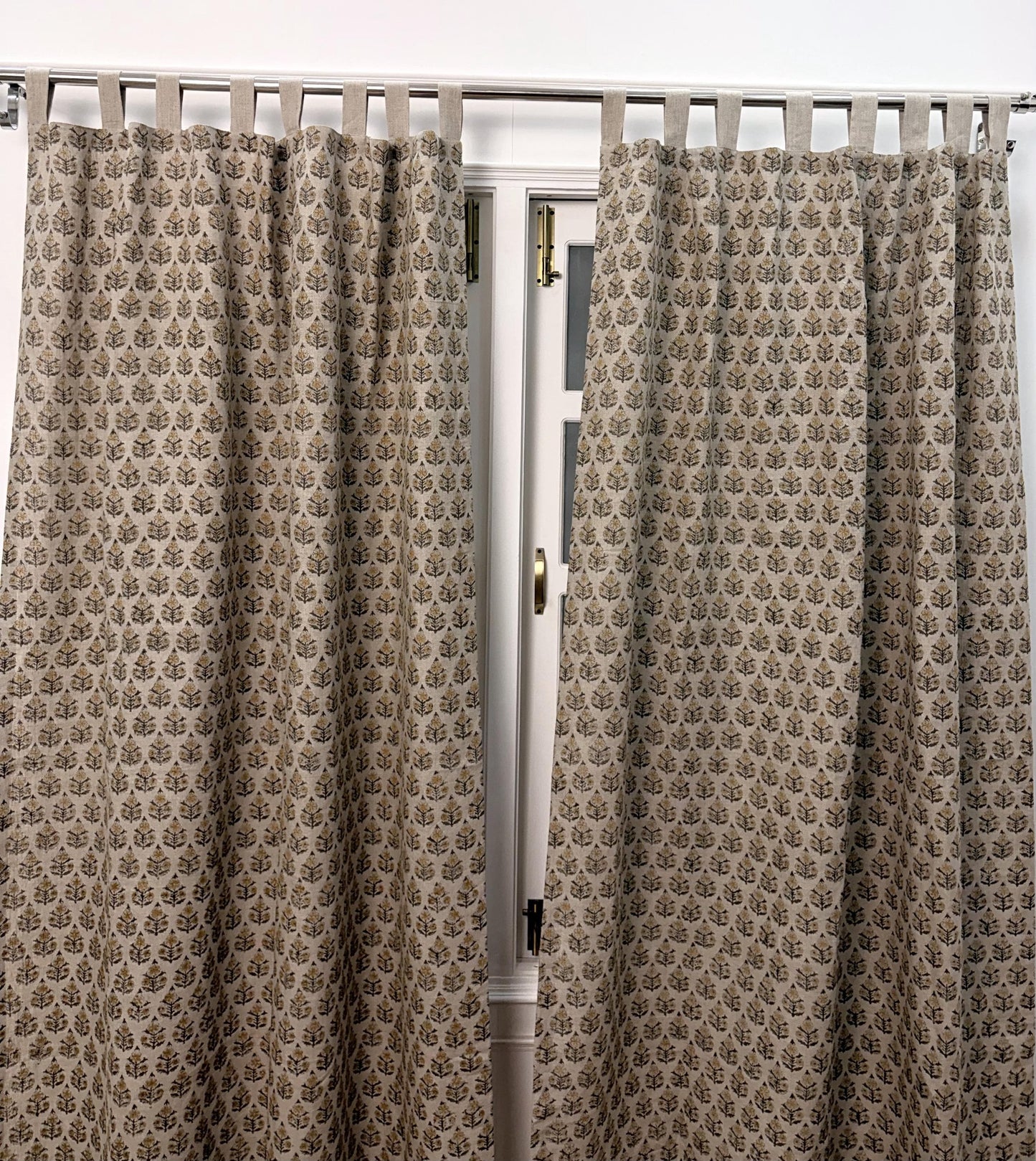 Floral Booti Hand Block Printed Linen Curtain Panel: Natural Boho Farmhouse Drapes