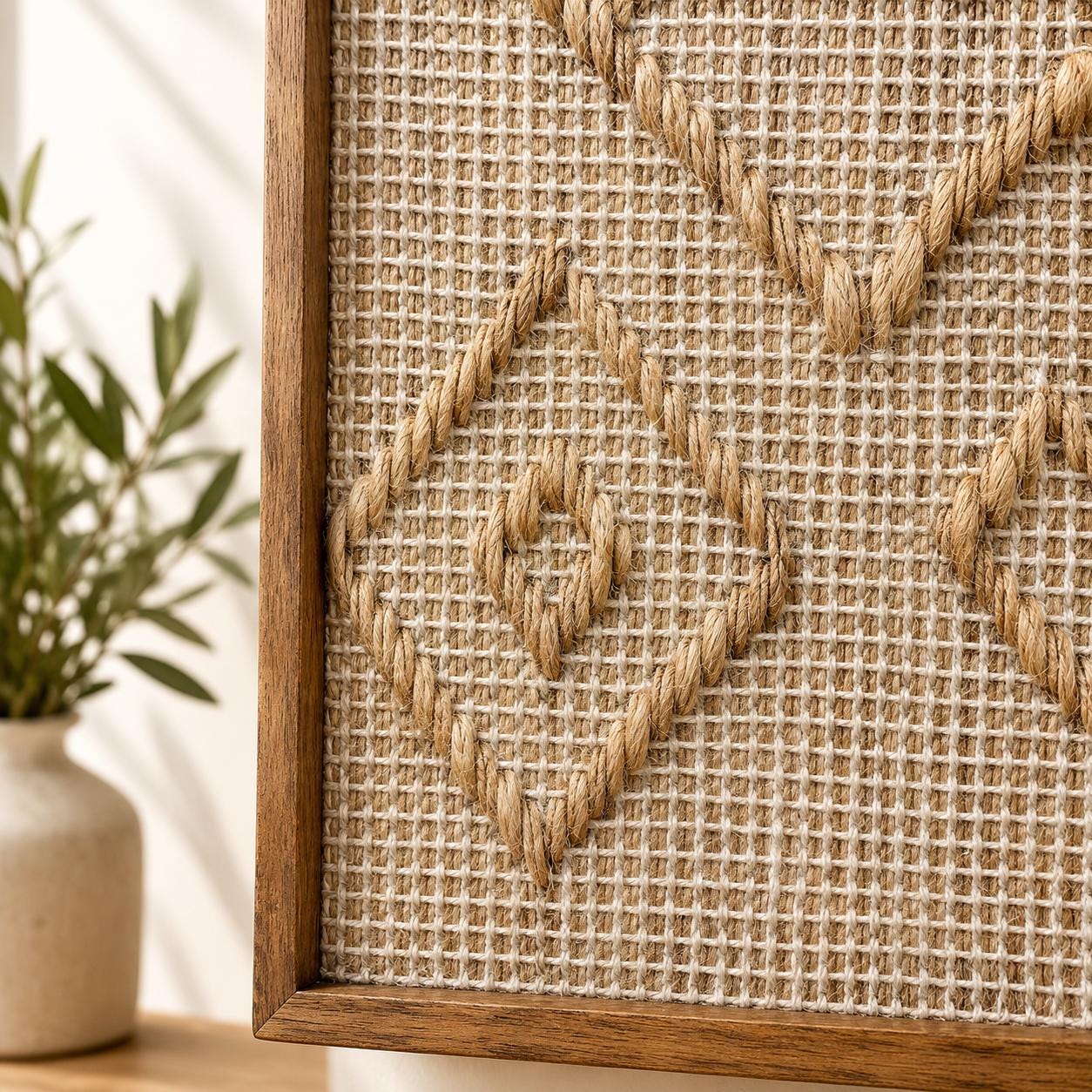 Handwoven Jute Wall Art Set | Acacia Wood Framed Boho Wall Decor Art